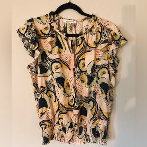 Cute Rose & Olive Flutter Sleeve Top Paisley W/ Pink Tassels Floral Retro Inspo